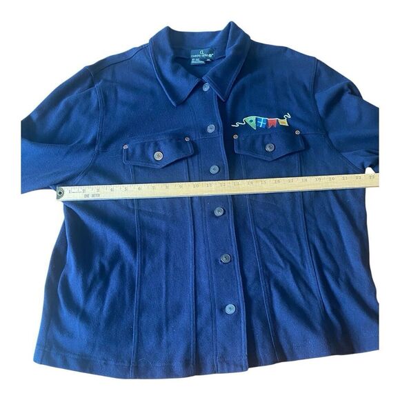 Carole Little embroidered flag long sleeve navy blue jacket size 2X - Picture 6 of 9